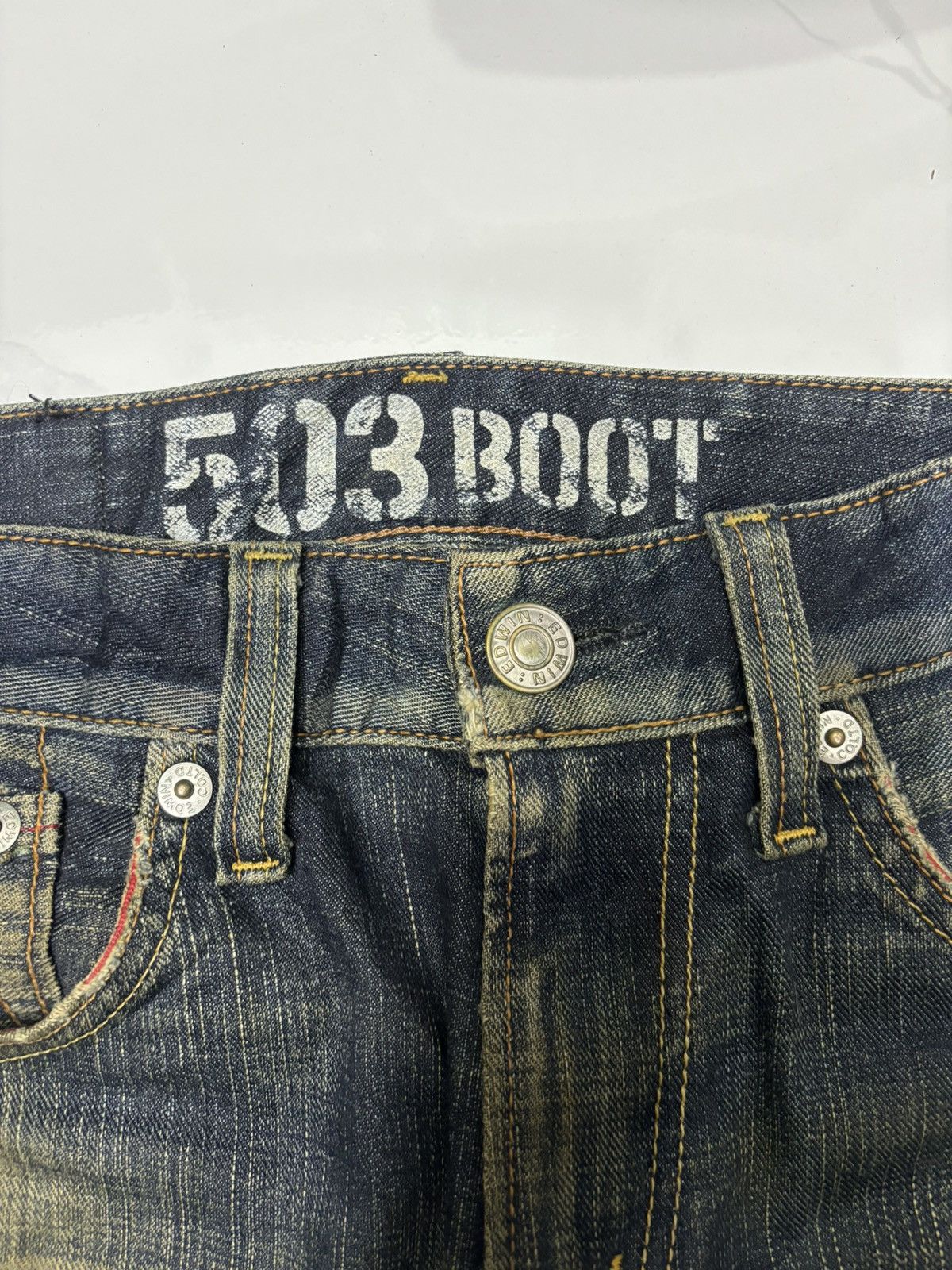 14th Addiction FLARED🔥EDWIN 503 MUD WASH BOOTCUT WAXED DENIM JEANS Size US 32 / EU 48 - 9 Thumbnail
