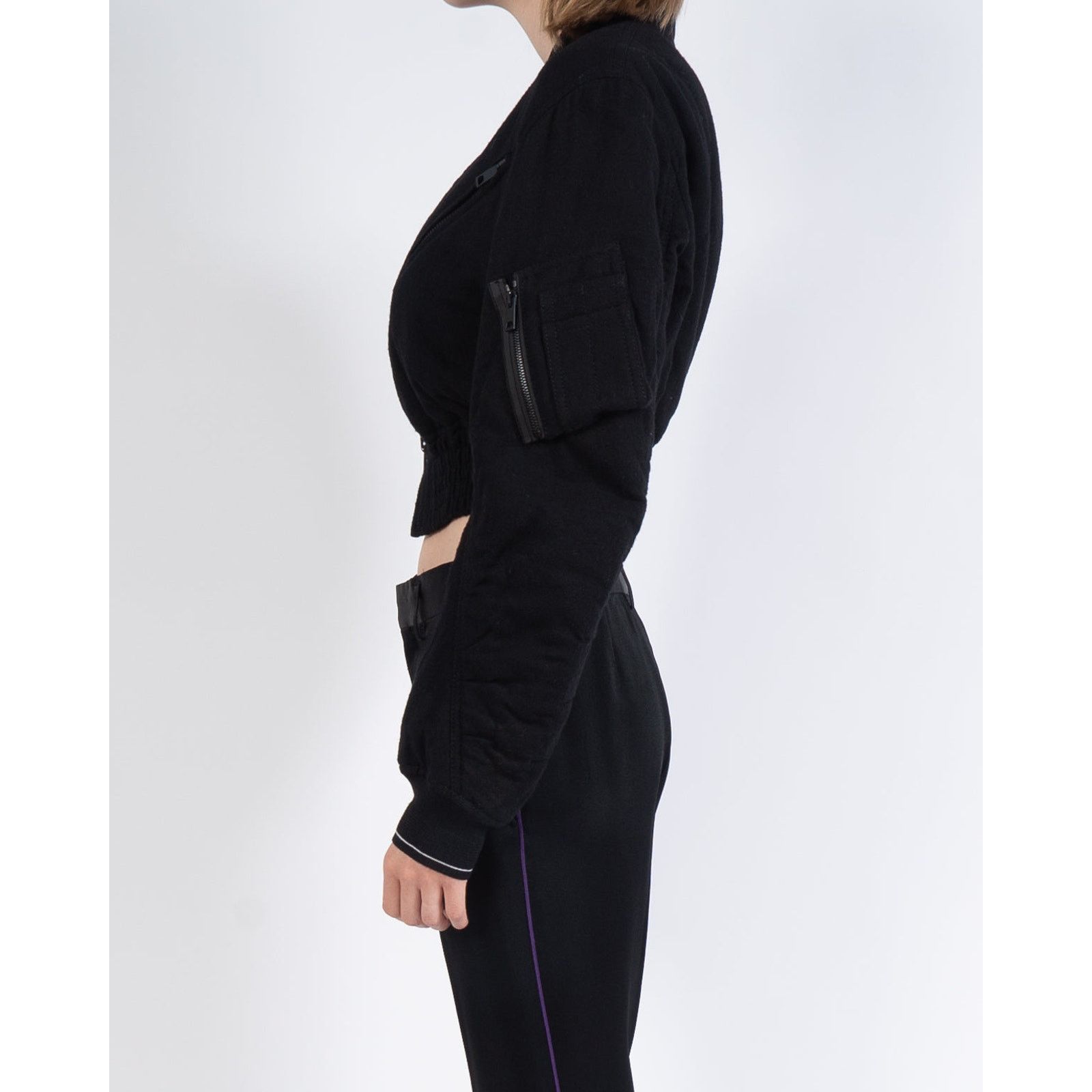 Haider Ackermann FW19 Cropped Zipped Bomber in Black Wool Size S / US 4 / IT 40 - 3 Thumbnail