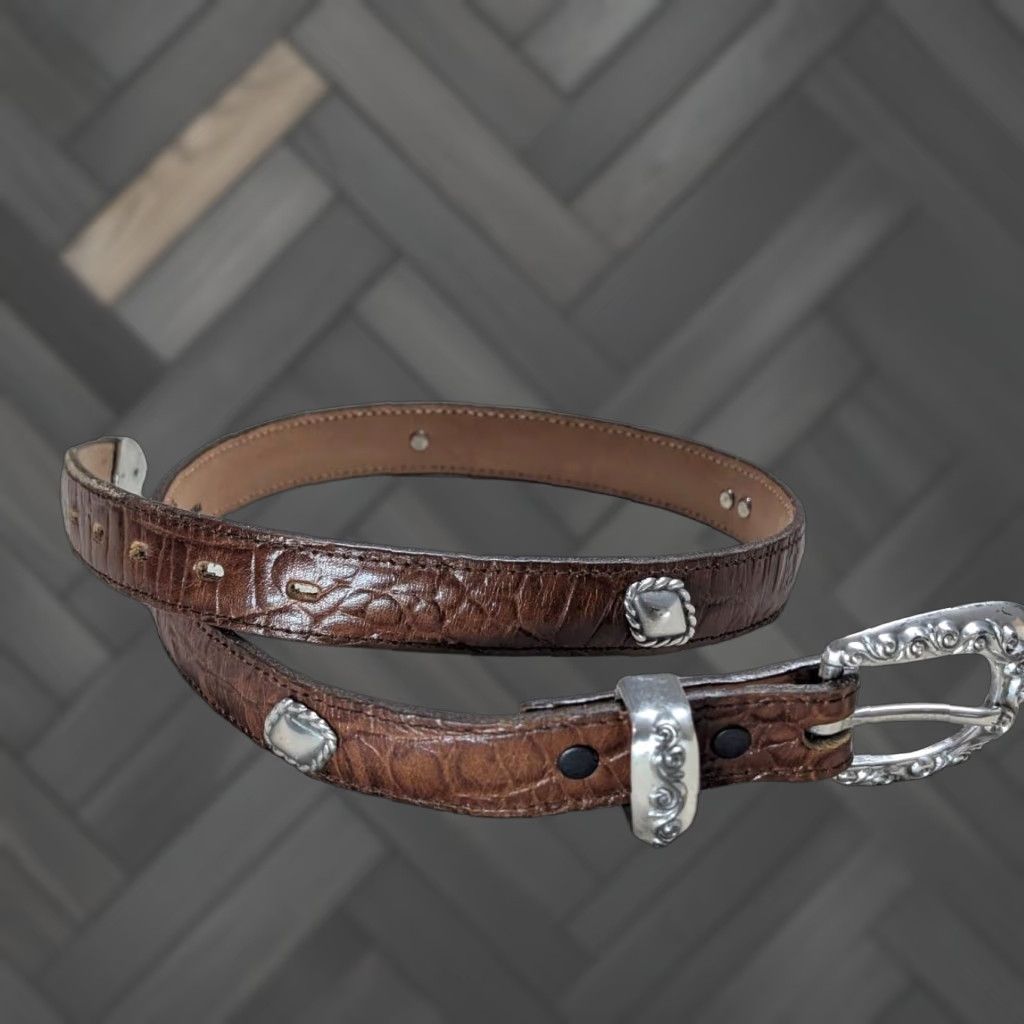 Vintage VINTAGE Nocona USA made concho belt 28 western leather brown crocodile alligator print belt Mens Size 28 - 1 Thumbnail