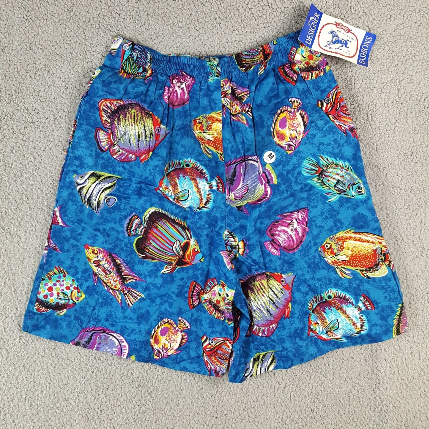 Vintage VINTAGE 80s Tropical Fish Shorts Unisex Adults Medium Blue Summer Lounge Relaxed Pleated Preppy 90s Size 32" / US 10 / IT 46 - 5 Thumbnail
