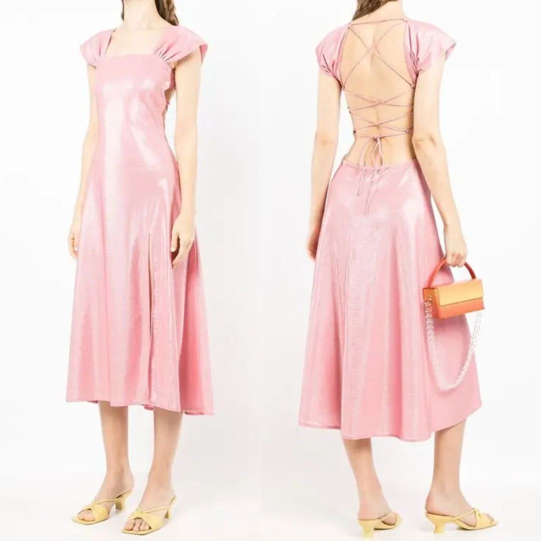 SIEDRES Siedres Dress Pink Sparkly Lace Up Cap Sleeve Maxi Dress L Size L / US 10 / IT 46 - 5 Thumbnail