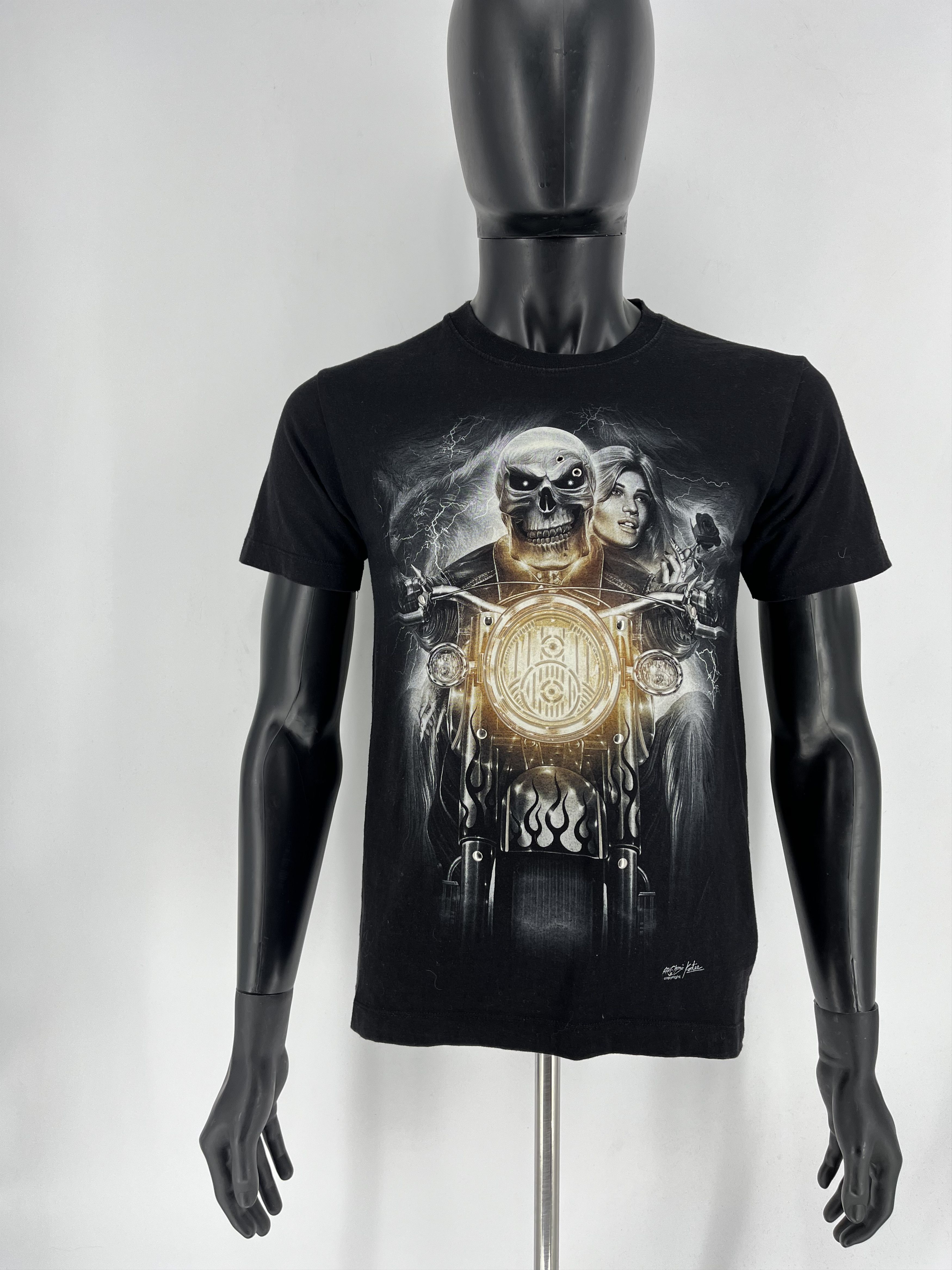 Vintage T-shirt Skeleton and a girl with a girl on a motorcycle Size US S / EU 44-46 / 1 - 10 Thumbnail
