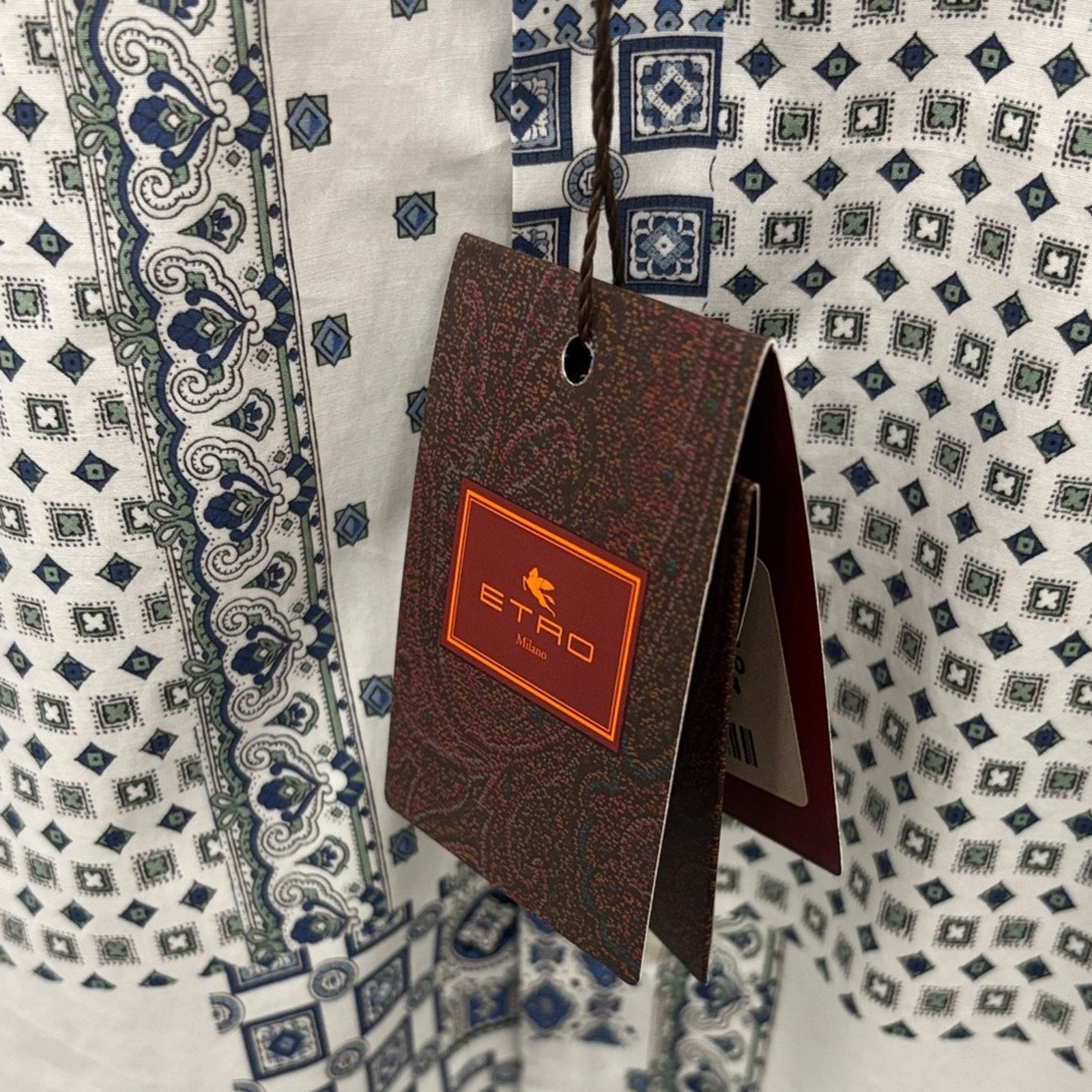 Etro NWT Etro White and Blue Geometric Shirt Size 44.5 XL Size US XL / EU 56 / 4 - 2 Thumbnail