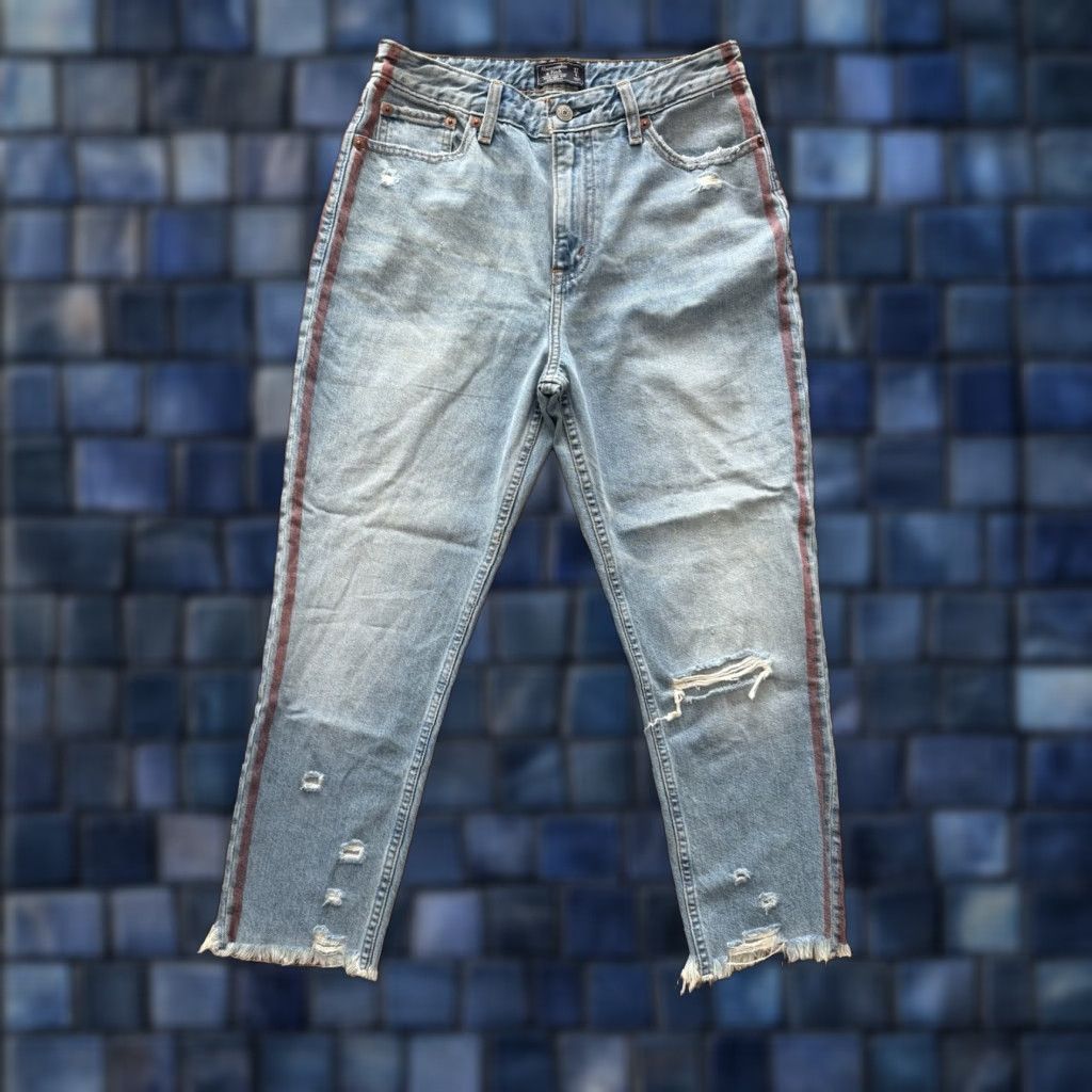 Abercrombie & Fitch Abercrombie & Fitch Jeans Womens 4S Girlfriend 27 29x24 Blue Denim 5-Pocket High Rise Striped Size 27" / US 4 / IT 40 - 1 Thumbnail