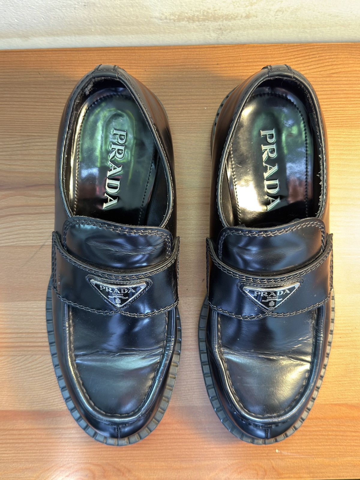 Prada Chocolate brushed leather loafers (Defective) Size US 5 / EU 37 - 1 Thumbnail