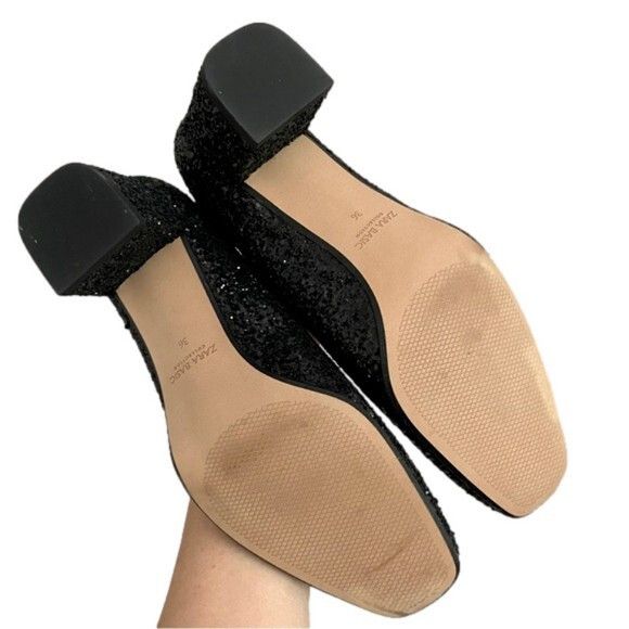 Zara Zara Black Glitter Block Heels - 36/5.5-6US, BNWOTs! 🇵🇹 Size US 6 / IT 36 - 10 Thumbnail
