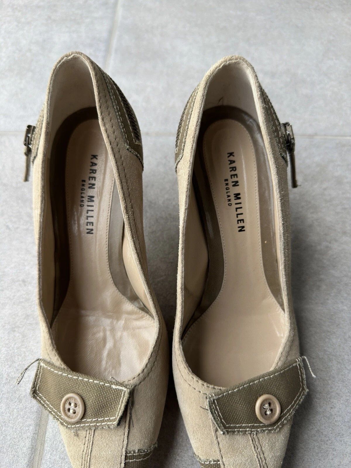 Karen Millen Vintage Karen Millen Leather Denim y2k Heels Kitten Shoes Size US 6 / IT 36 - 10 Thumbnail