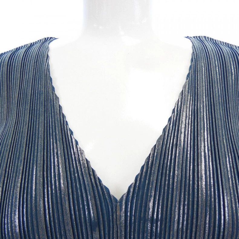 Issey Miyake Issey Miyake size:3 Blue silver-pleated long-sleeved top Size S / US 4 / IT 40 - 3 Thumbnail
