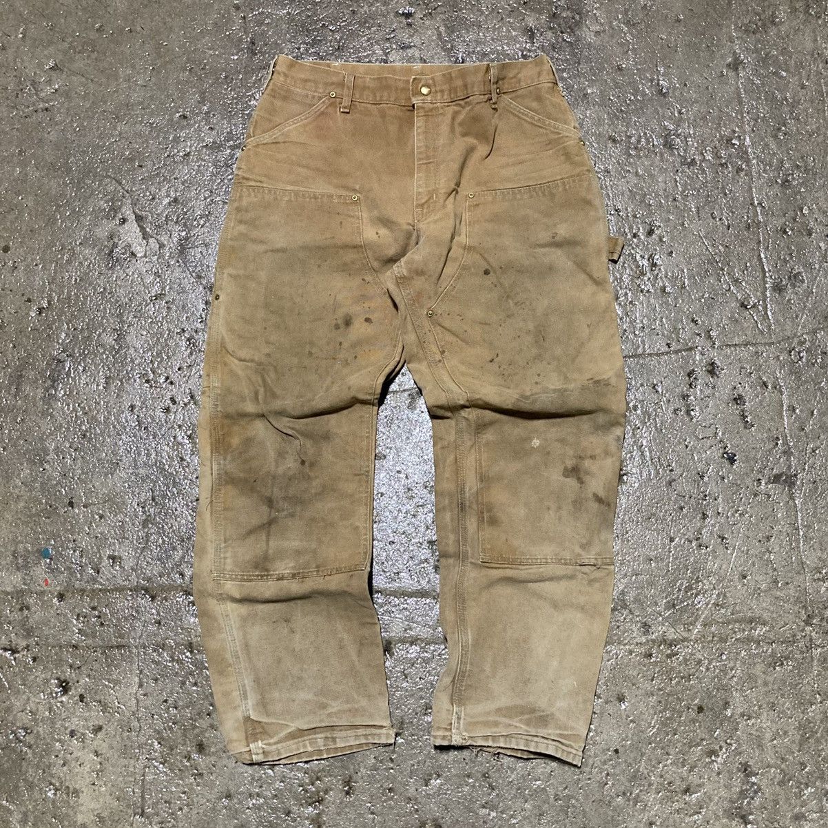 image of Crazy Vintage Carhartt Double Knee Jeans Thrashed Carpenter in Beige, Men's (Size 34)