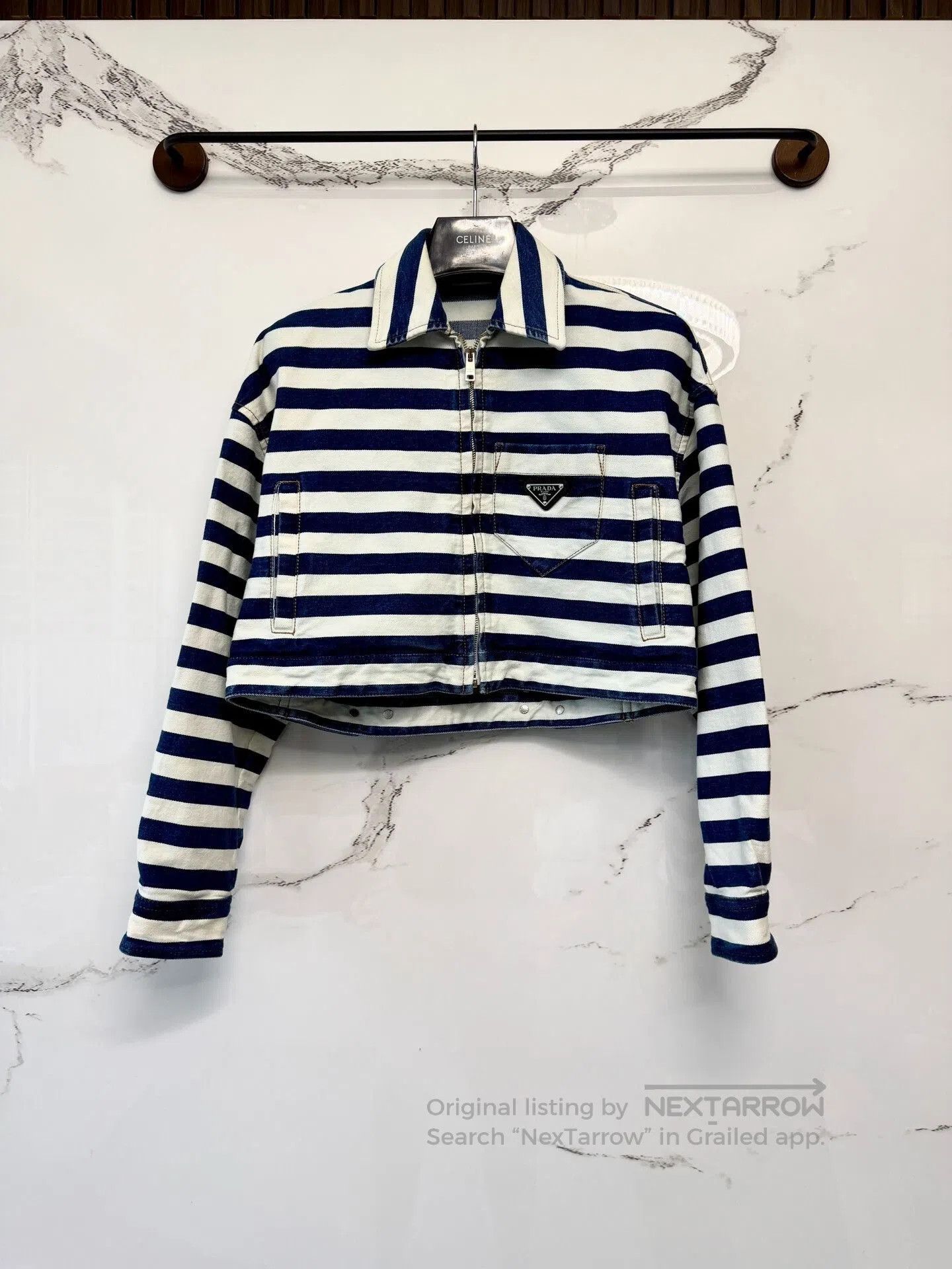 Prada Prada Blue White Striped Denim Jacket. Size XS / US 0-2 / IT 36-38 - 1 Thumbnail