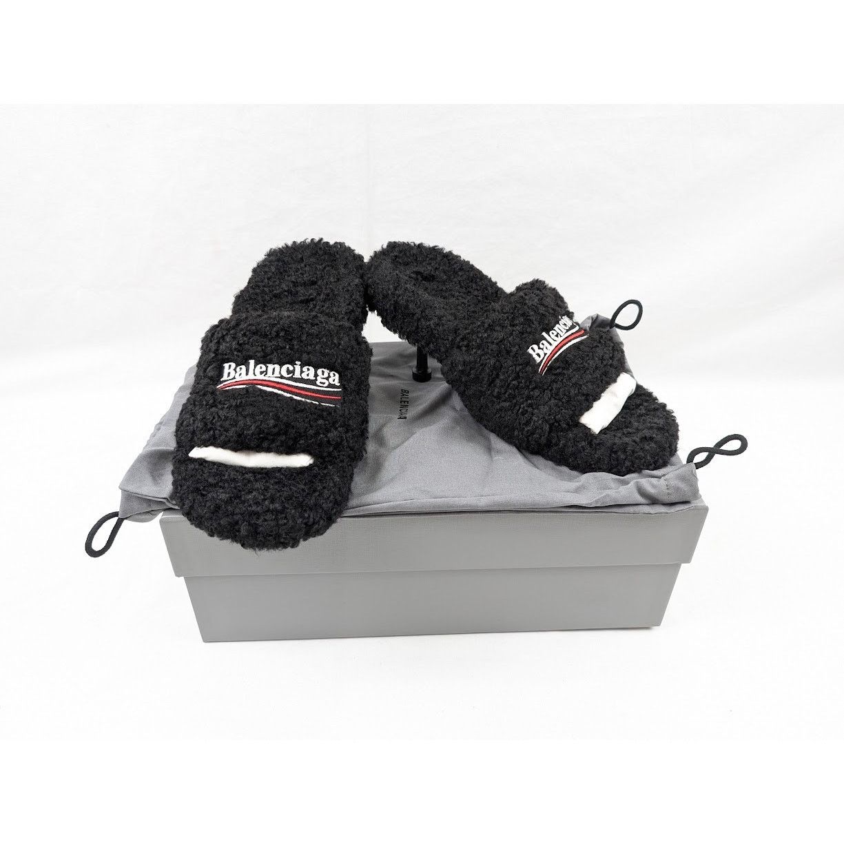 Balenciaga o1rshd1 Furry Sandals M80 in Black/White/Red Size US 10 / IT 40 - 20 Thumbnail