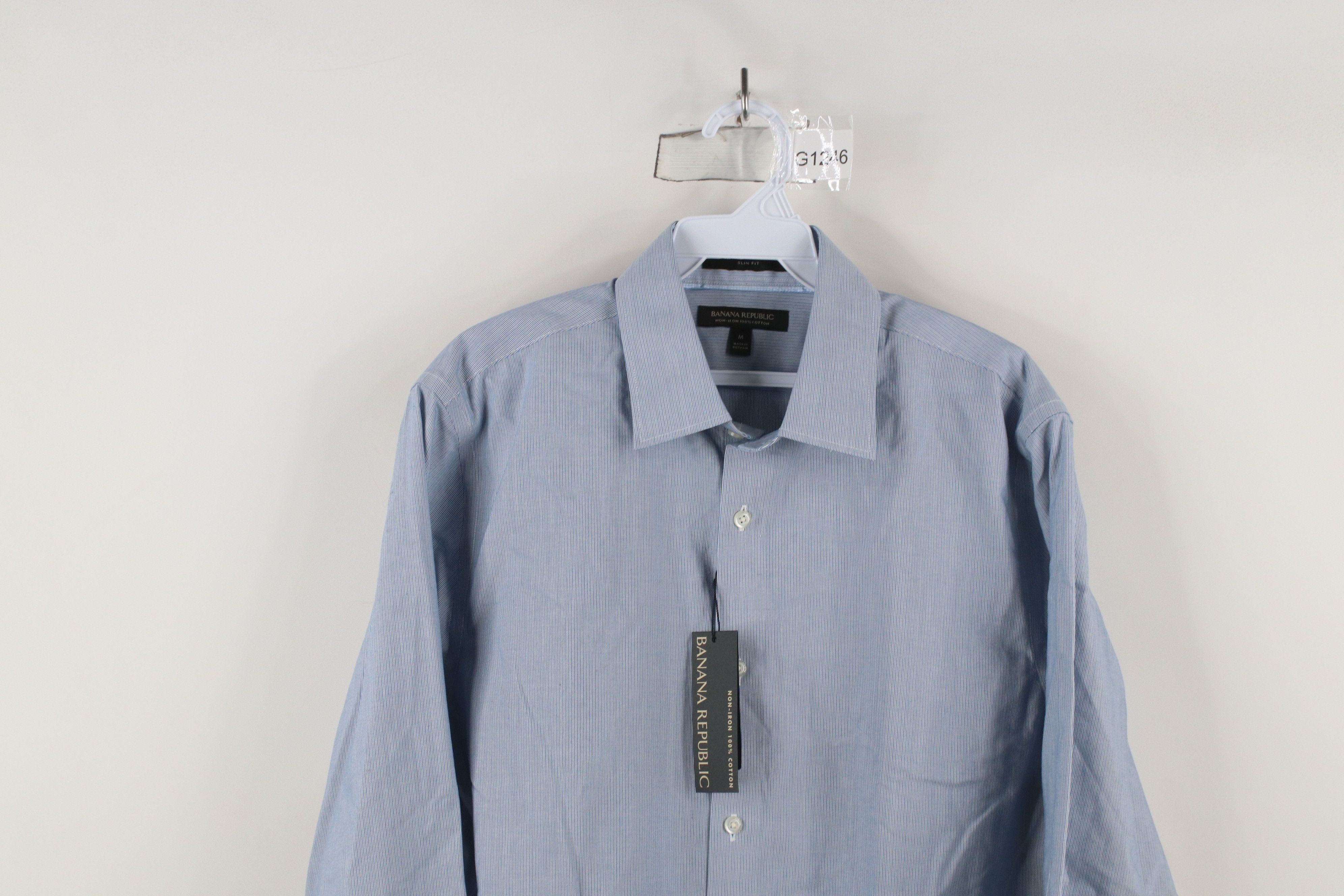 Banana Republic × Vintage New Banana Republic Striped Button Dress Shirt Blue Cotton Size US M / EU 48-50 / 2 - 2 Thumbnail