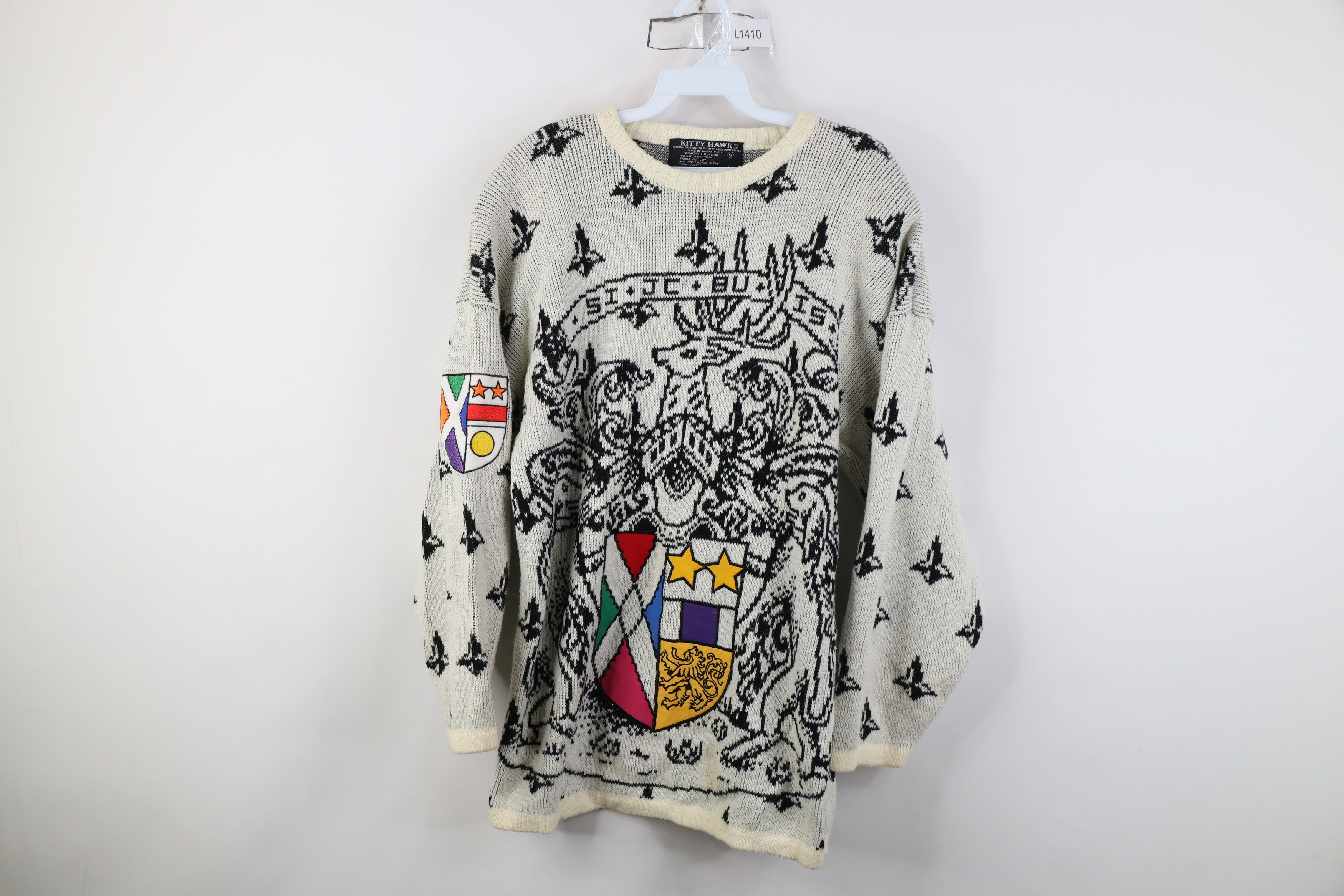 Vintage Vintage 90s Streetwear Coat of Arms Knit Crewneck Sweater Size S / US 4 / IT 40 - 1 Thumbnail