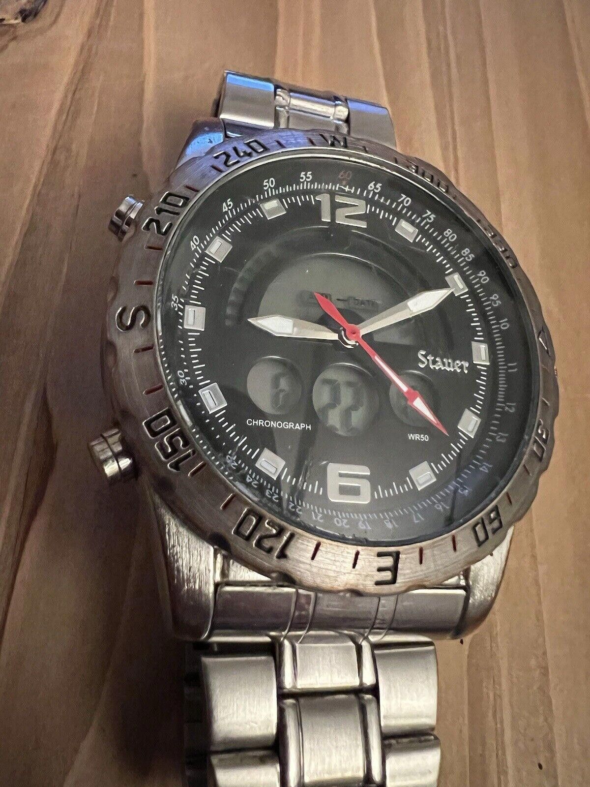 Designer Vintage STAUER CHRONOGRAPH mens watch New Battery Size ONE SIZE - 3 Thumbnail