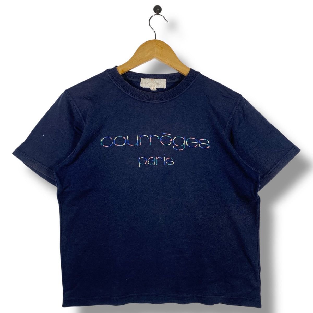 Courreges Vintage 90's COURREGES PARIS Embroidery Logo Faded Tee Shirt Size S / US 4 / IT 40 - 1 Thumbnail