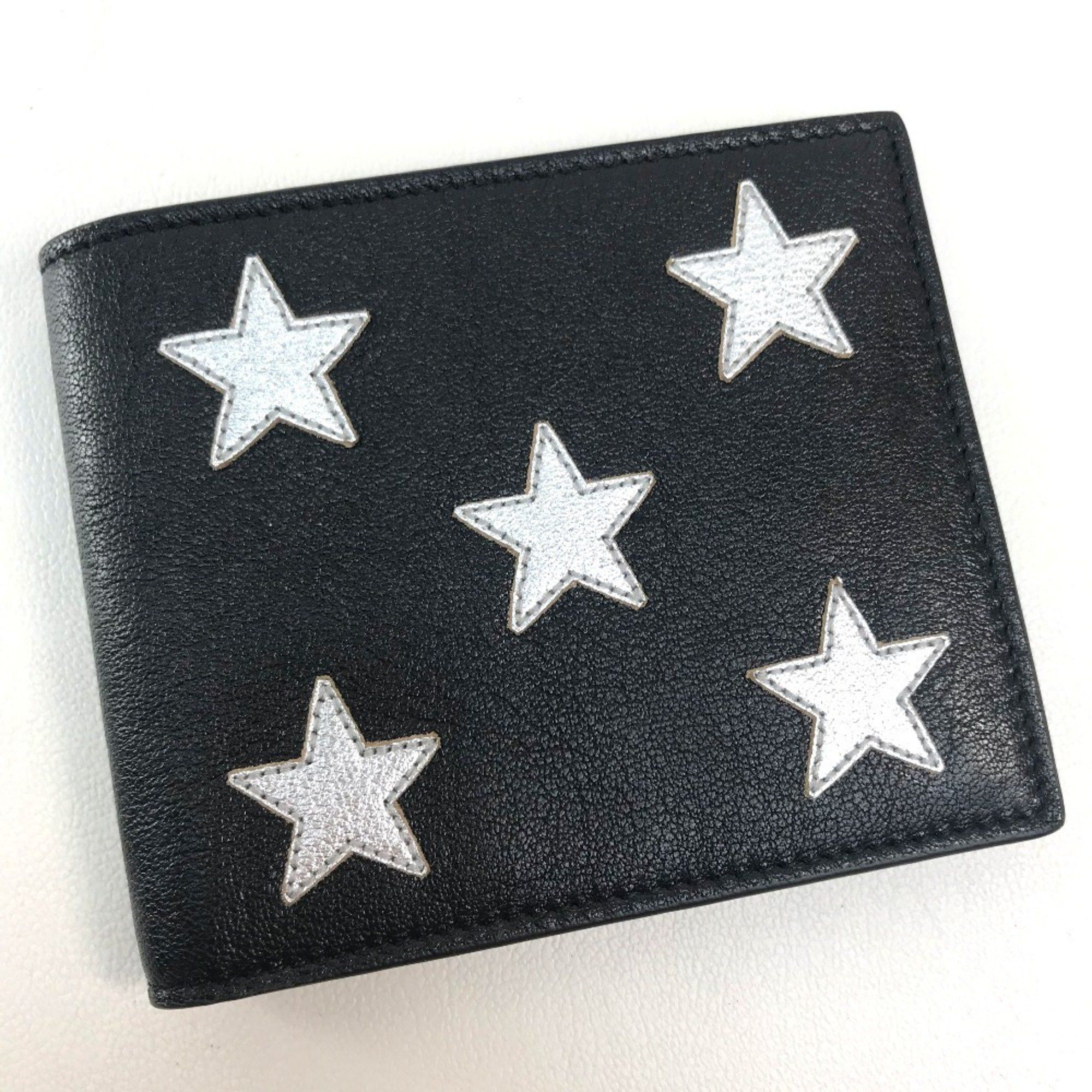 Saint Laurent Paris Saint Laurent Paris 361320 Star Patchwork Bi-fold Wallet Leather Men's Black x Silver Size ONE SIZE - 1 Thumbnail
