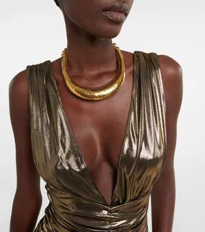 Saint Laurent Paris o1s1wg111024 V-Neck Mini-Dress in Laminated Jersey in Golden Size M / US 6-8 / IT 42-44 - 4 Thumbnail