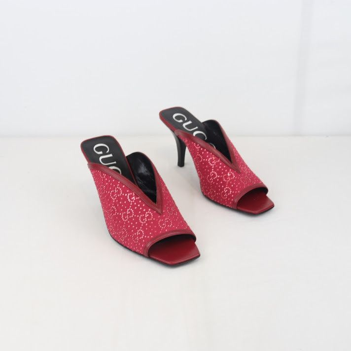 Gucci o1rshd1 Leather and Canvas Mules in Burgundy Size US 8 / IT 38 - 8 Thumbnail