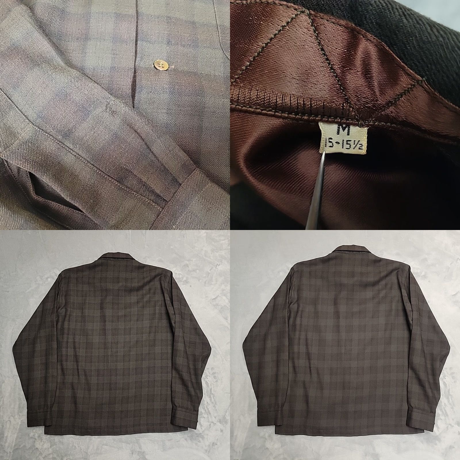 Vintage VTG Lanerossi Shirt Mens L Green Brown Plaid Wool Loop Collar 60s Button-Up Size US L / EU 52-54 / 3 - 8 Thumbnail