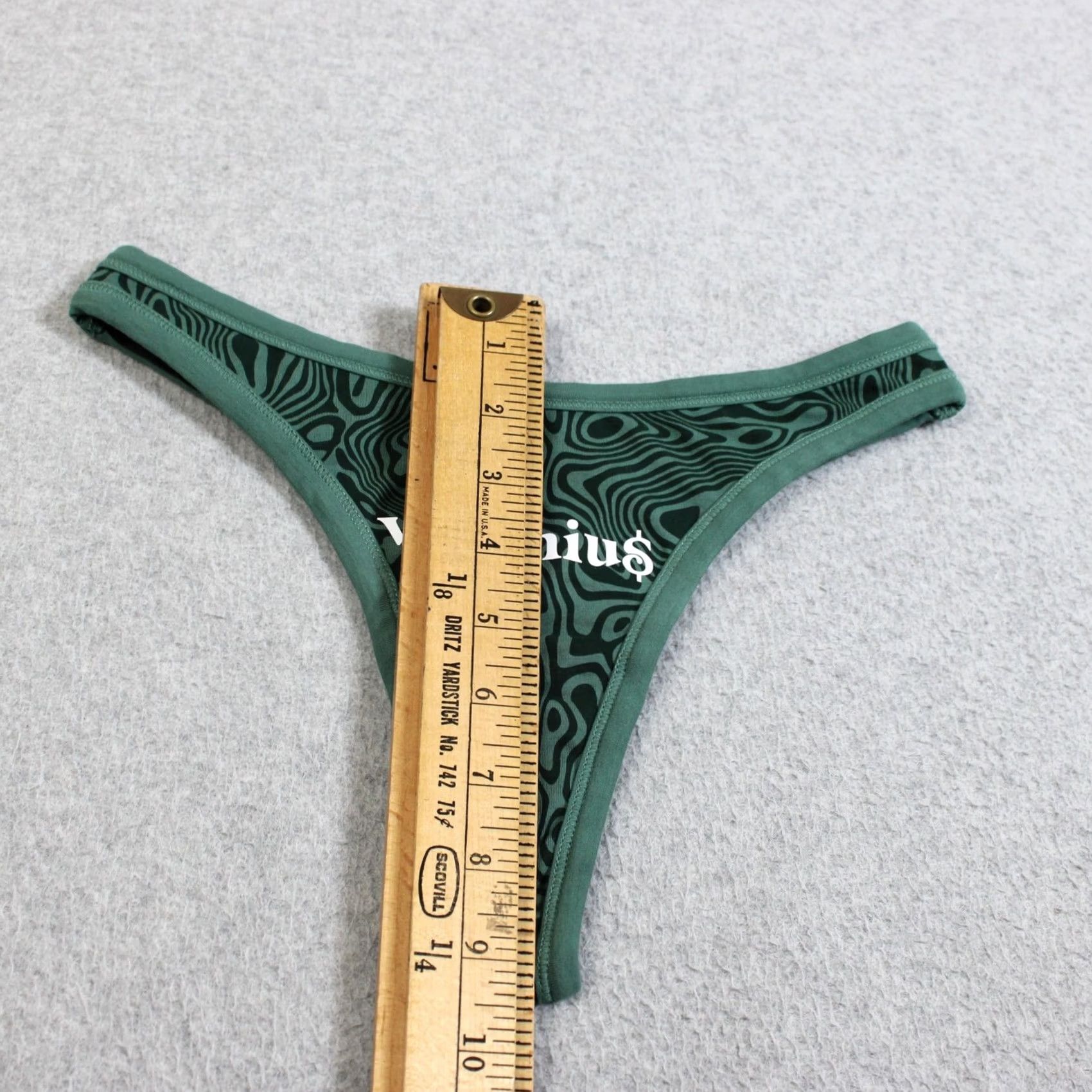 Vintage Discreture Thong Panties Women Medium Green High Leg Organic Cotton Geometric Vageniu$ Logo Novelty Fashion underwear Size 32" / US 10 / IT 46 - 6 Thumbnail