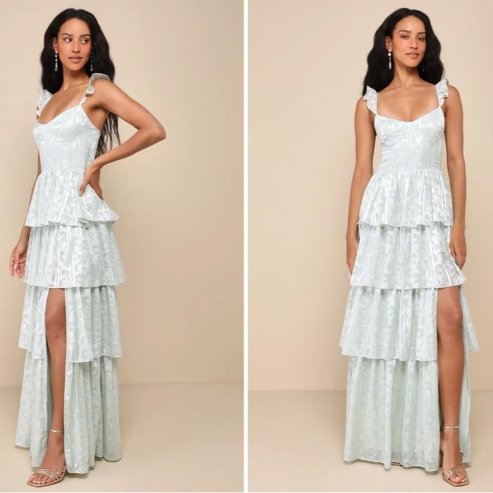 Lulus LULU's Flirty Floral Roses Prom Wedding Sexy Ruffles Maxi Size L / US 10 / IT 46 - 3 Thumbnail