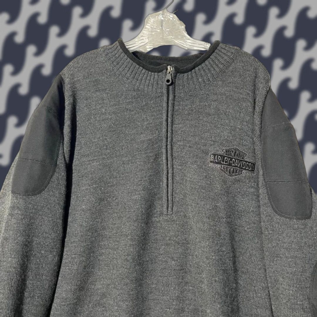Harley Davidson VINTAGE Harley-Davidson Gray 1/4 Zip Pullover Patches Sweater Men's 3XL Gry Size US XXL / EU 58 / 5 - 1 Thumbnail