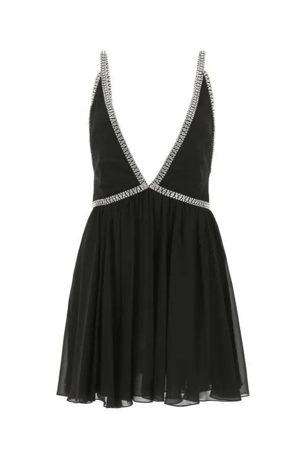 Saint Laurent Paris o1bcso1str1125 Robe Georgette De Soie in Black Size XS / US 0-2 / IT 36-38 - 1 Thumbnail