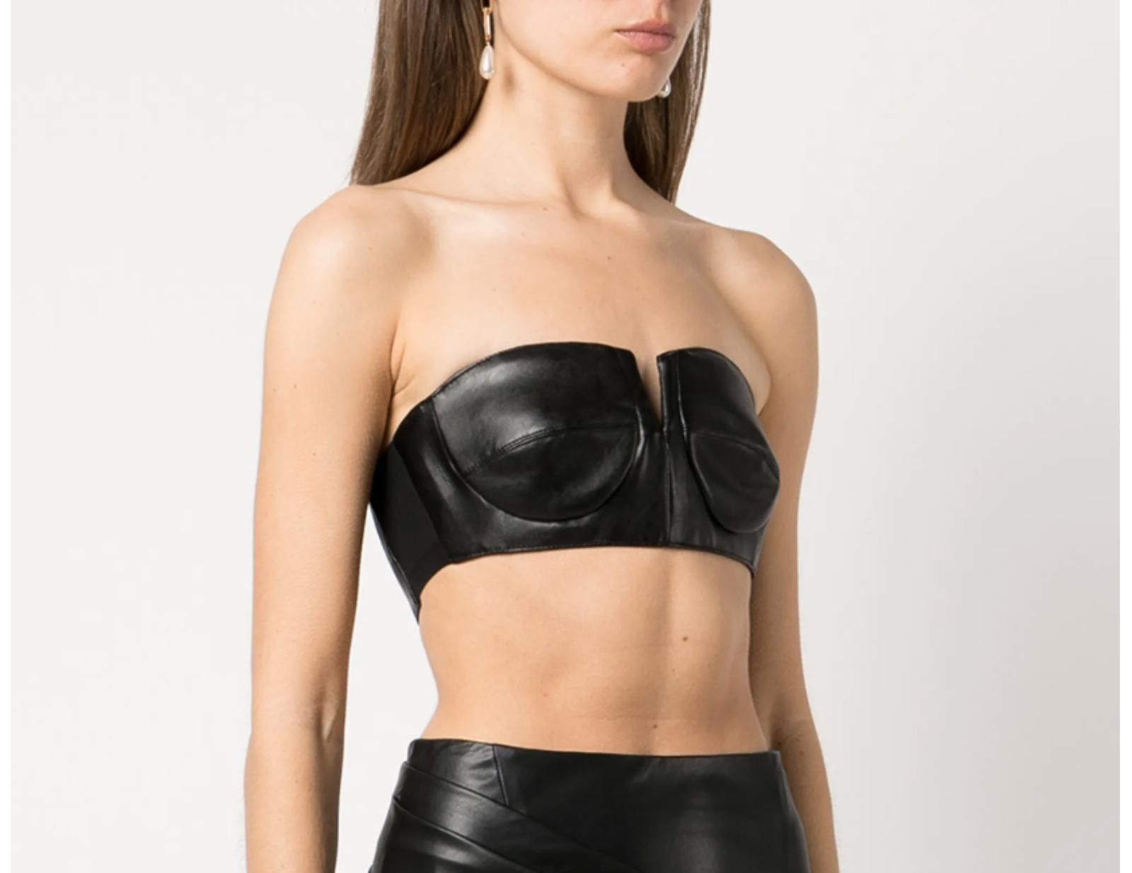 Rta RTA Black Leather Noa Bustier Top Size XS / US 0-2 / IT 36-38 - 4 Thumbnail