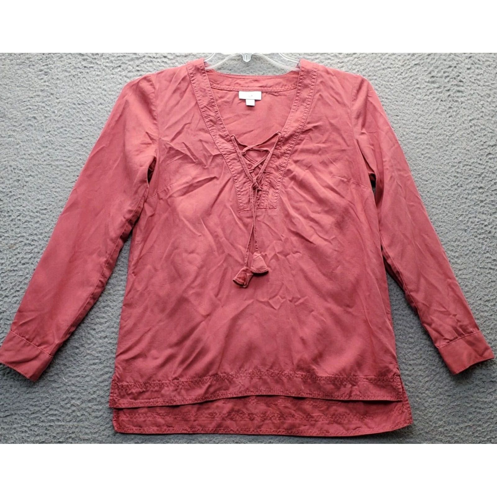 J. Jill J. Jill Pink Tencel Tunic Top Womens XS Long Sleeve Lace Up Tie Tunic Blouse Shirt Size XS / US 0-2 / IT 36-38 - 2 Thumbnail