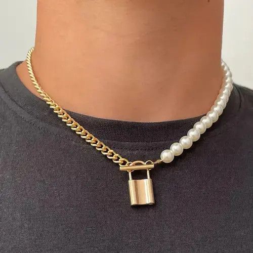 VIBE Gold color Pearl padlock necklace Size ONE SIZE - 2 Thumbnail