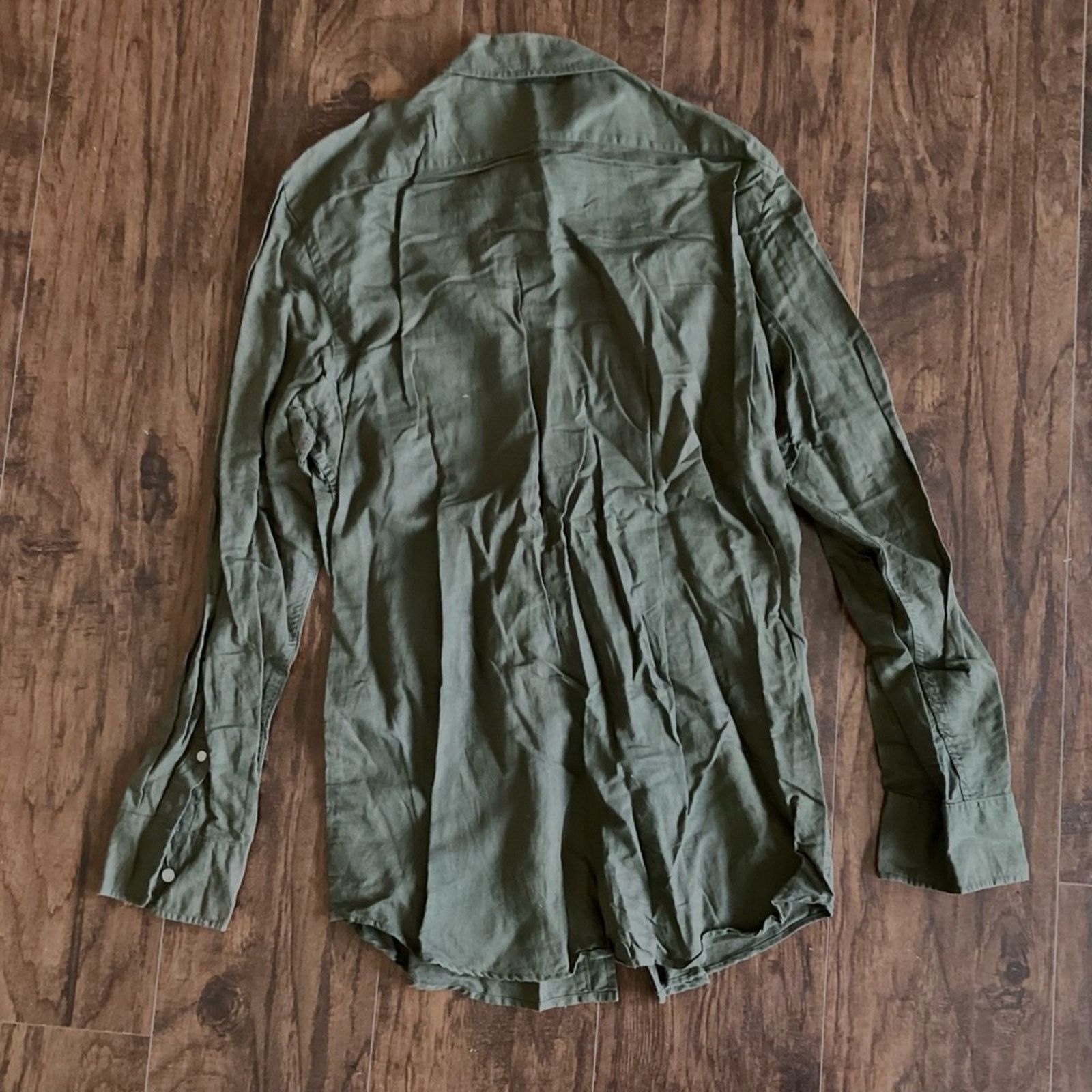 Old Navy Olive Green Linen Blend Button Down Size US L / EU 52-54 / 3 - 6 Thumbnail