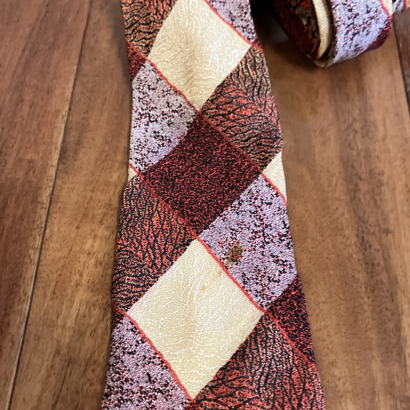 Handmade 1930s Necktie Checkered Swing Tie Art Deco Single Stitch Size ONE SIZE - 4 Thumbnail
