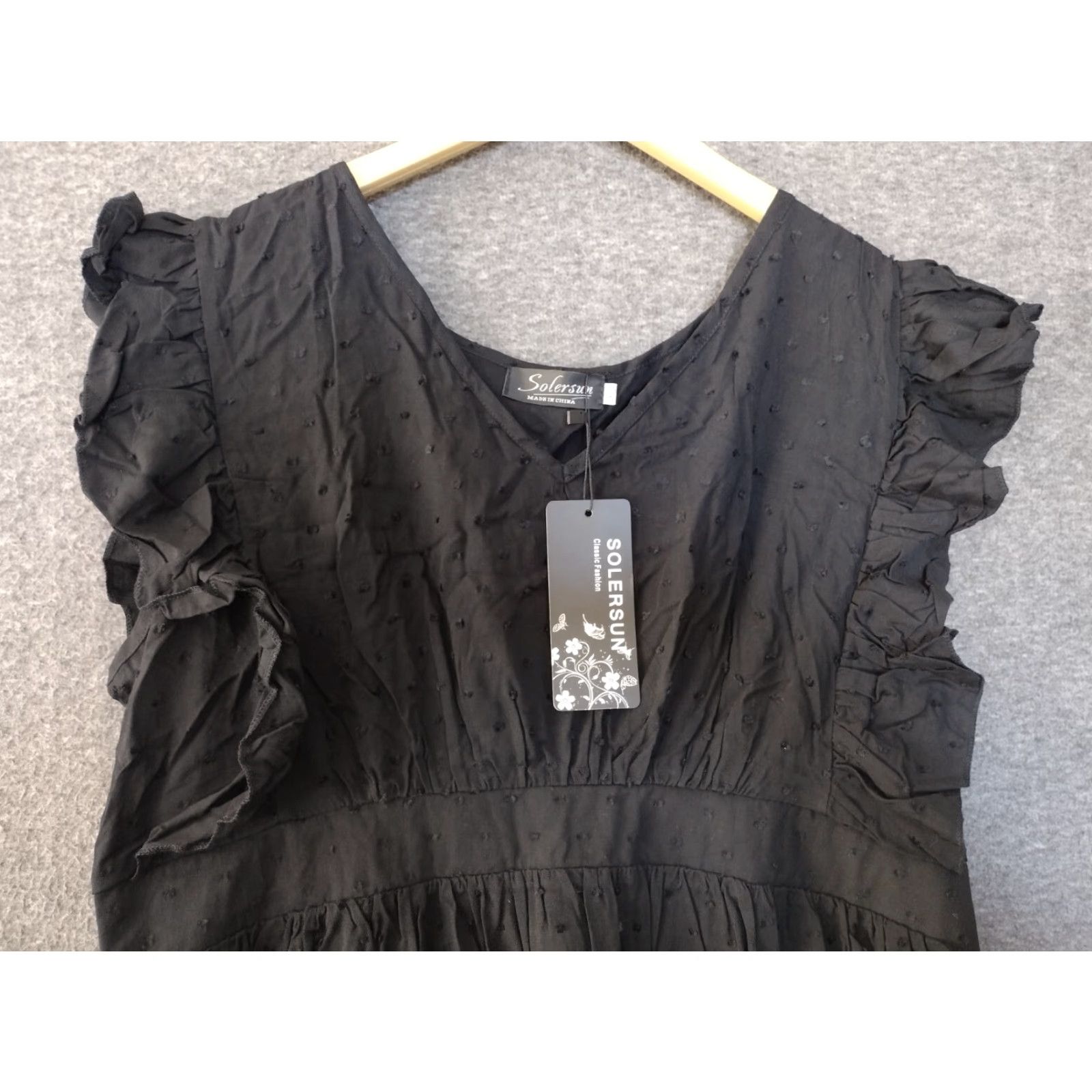 Vintage SOLERSUN Dress Womens XL Black Eyelet V Neck Ruffle Sleeveless A Line Size XL / US 12-14 / IT 48-50 - 3 Thumbnail