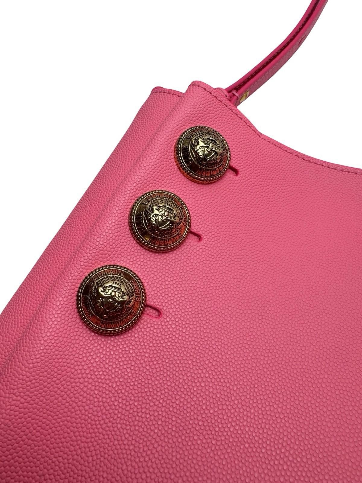 Balmain Balmain Emblem Crest Shoulder Bag Pink Leather Gold Buttons Size ONE SIZE - 4 Thumbnail