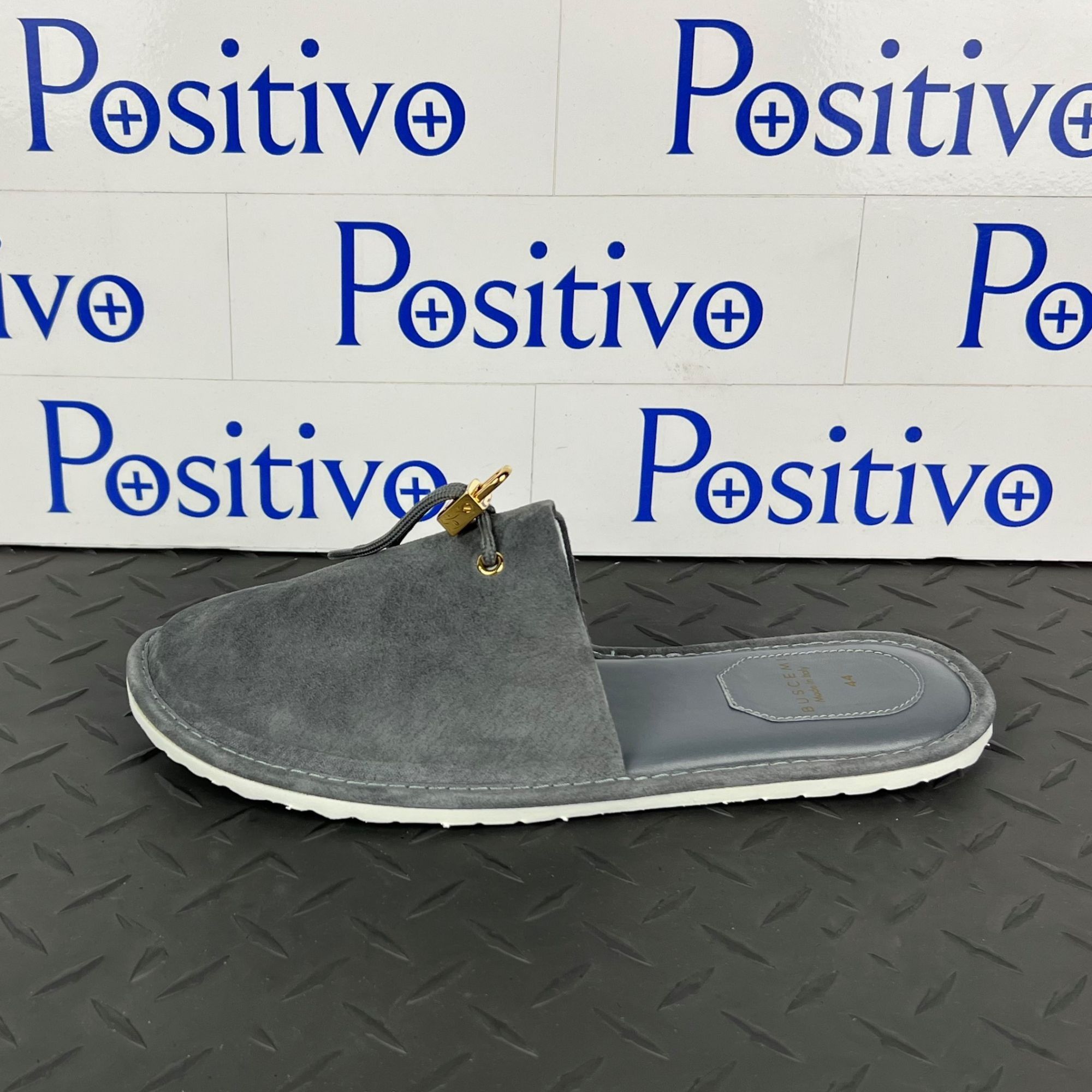 image of Buscemi Mens Greenwich Grey Leather Slippers Us 12