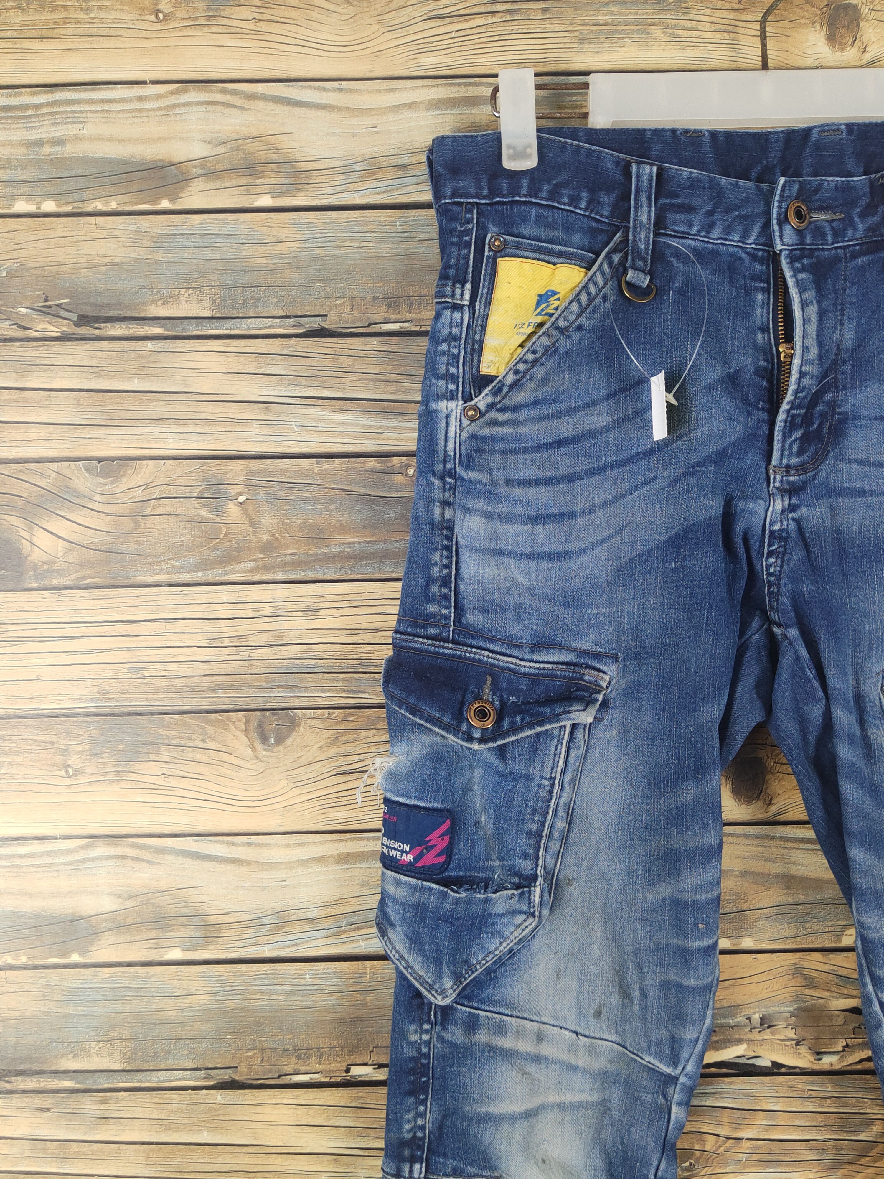Japanese Brand I'z Frontier Dark Blue Distressed Ripped Jeans #W2008 Size US 30 / EU 46 - 5 Thumbnail
