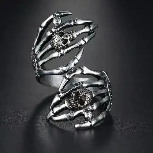 Jewelry Hands Ring Skeleton Bones Goth Punk Death Jewelry Chrome Size ONE SIZE - 2 Thumbnail