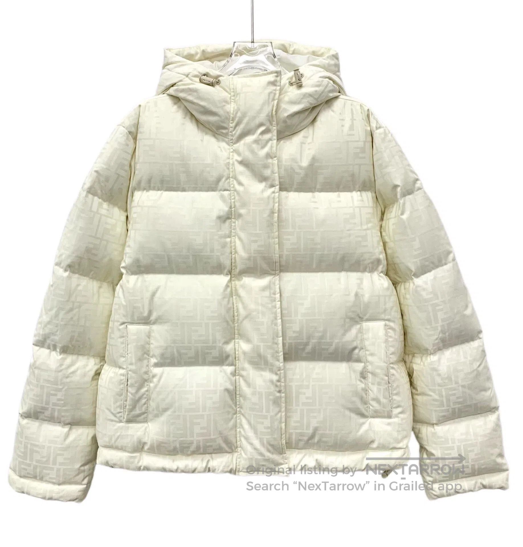 Fendi white logo print hooded long sleeve coat. Size US M / EU 48-50 / 2 - 1 Thumbnail