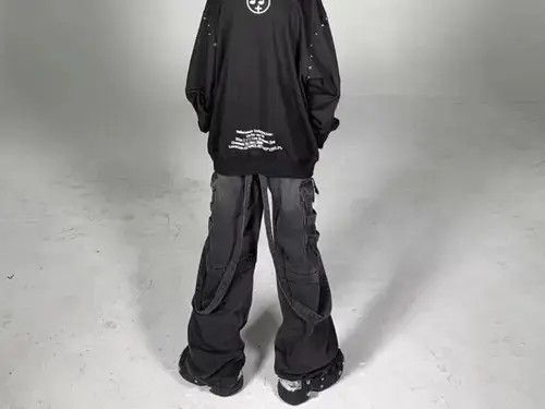 Japanese Brand Heavy washed street style long strap wide leg jeans Size US 32 / EU 48 - 4 Thumbnail