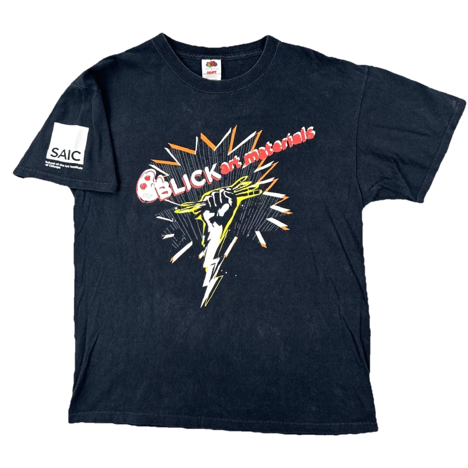 Fruit Of The Loom VINTAGE FOTL Heavy Mens L Black T Shirt SAIC Chicago BLICK Art Supplies Shirt Mens L Black 1990s Graphic Tee Size US L / EU 52-54 / 3 - 2 Thumbnail