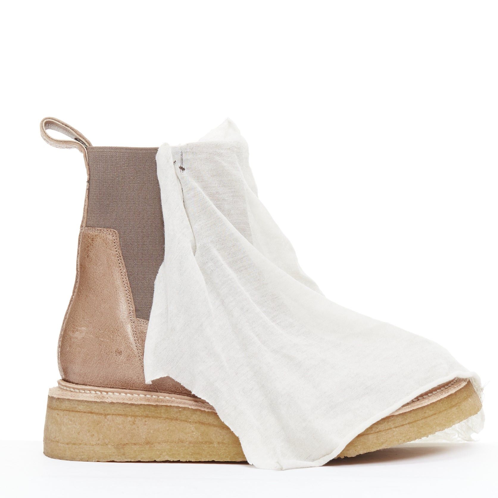 Rick Owens RICK OWENS brown grey fabric drape ankle leather boot EU35 EU36 Size US 6 / IT 36 - 1 Thumbnail