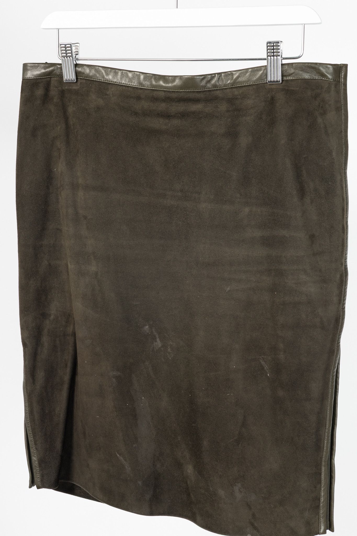 Tom Ford Tom Ford Green Suede Leather-Trim Pencil Skirt Size 28" / US 6 / IT 42 - 3 Thumbnail