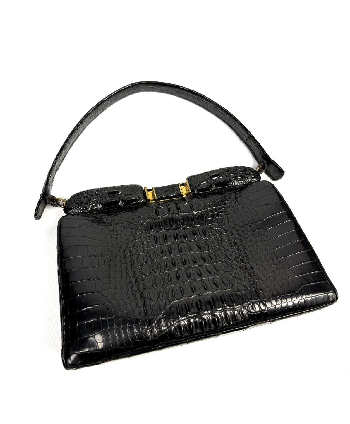 Vintage 1950-60s Genuine Crocodile Hornback Frame Top Handbag Exotic Size ONE SIZE - 3 Thumbnail