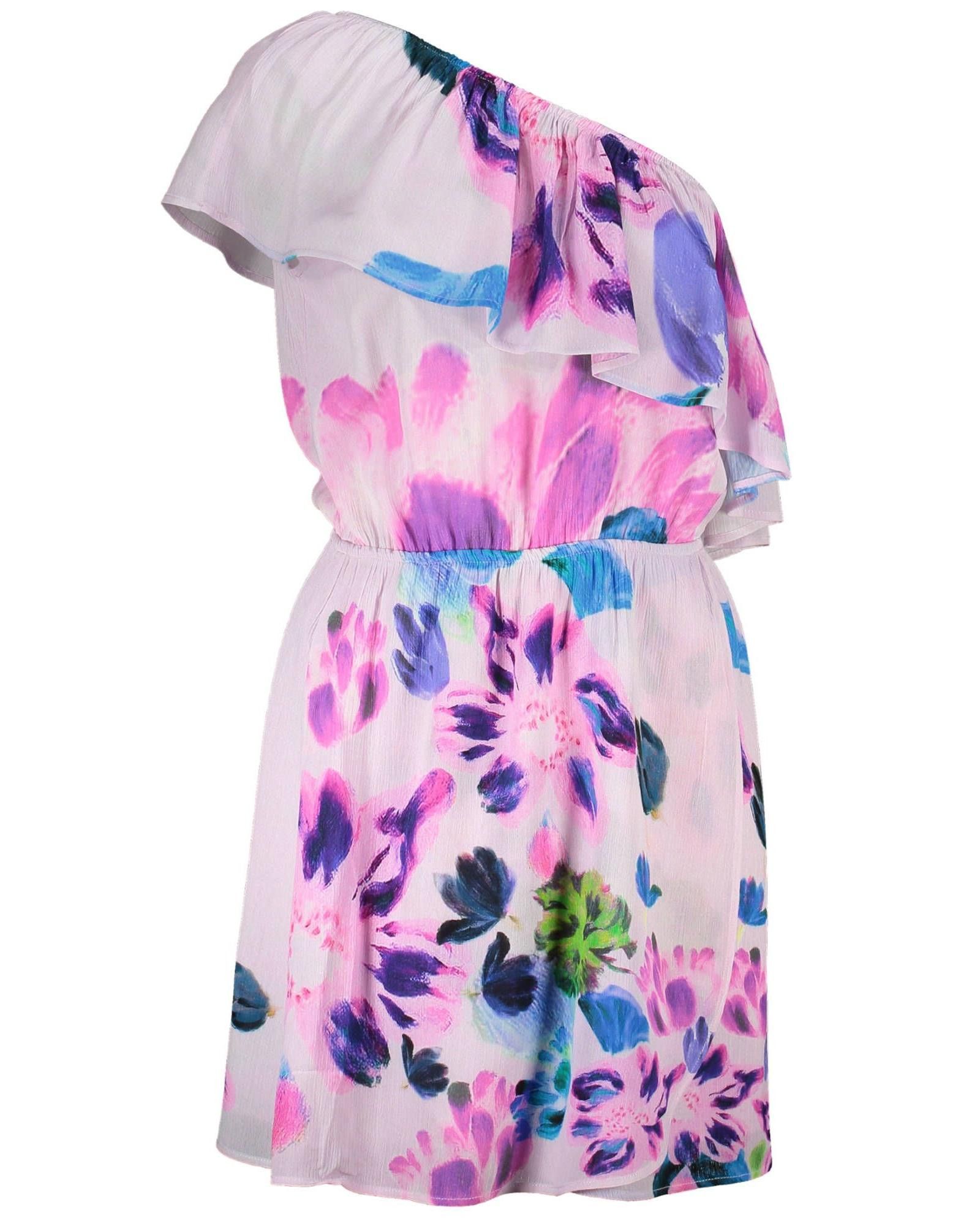 image of Desigual One Shoulder Viscose Dress With Contrasting Details in Pink, Women's (Size XL)