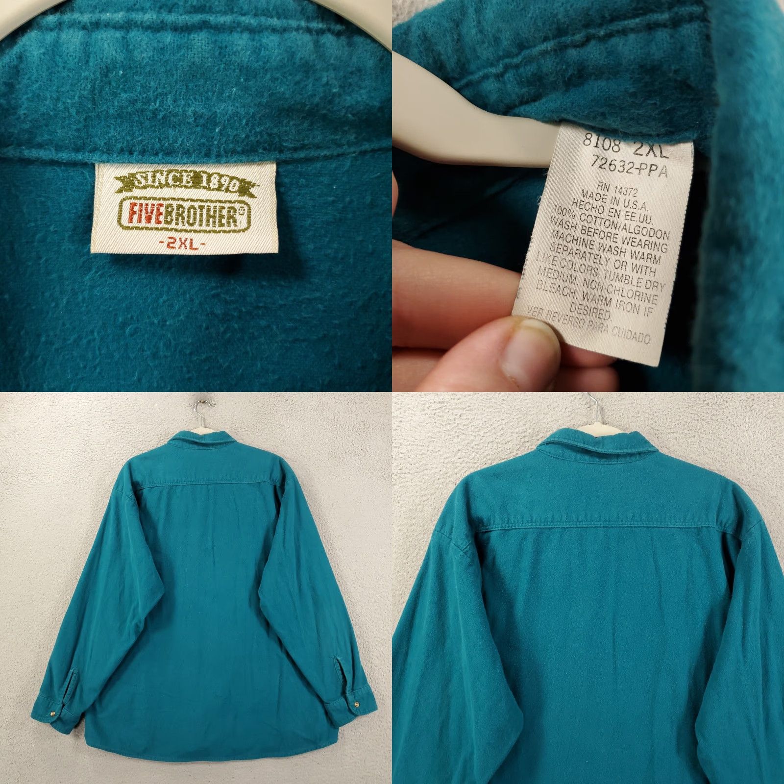 Altea Five Brothers Shirt Mens 2XL Teal Blue Button Up Chamois Flannel Cotton Long Sleeve Vintage: No? Size US XXL / EU 58 / 5 - 8 Thumbnail