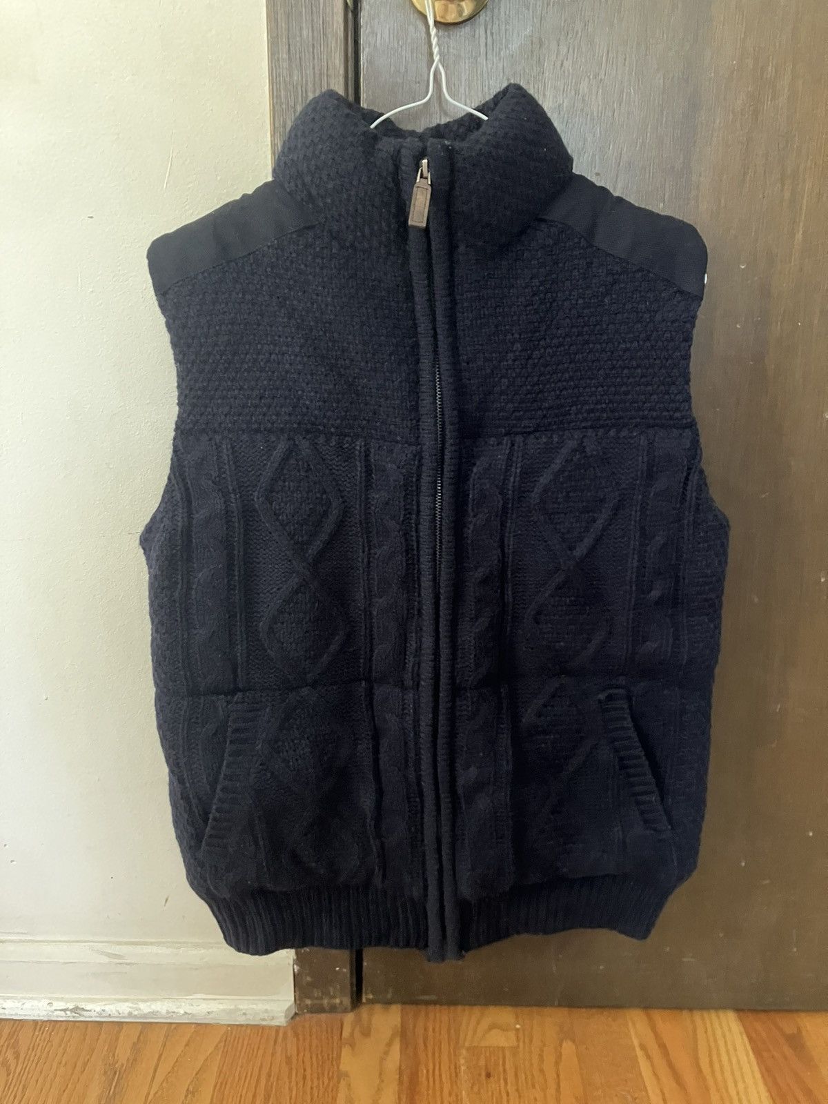Other Anapo Cable Knit Full Zip Puffer Vest Navy Blue Small Size US S / EU 44-46 / 1 - 1 Thumbnail
