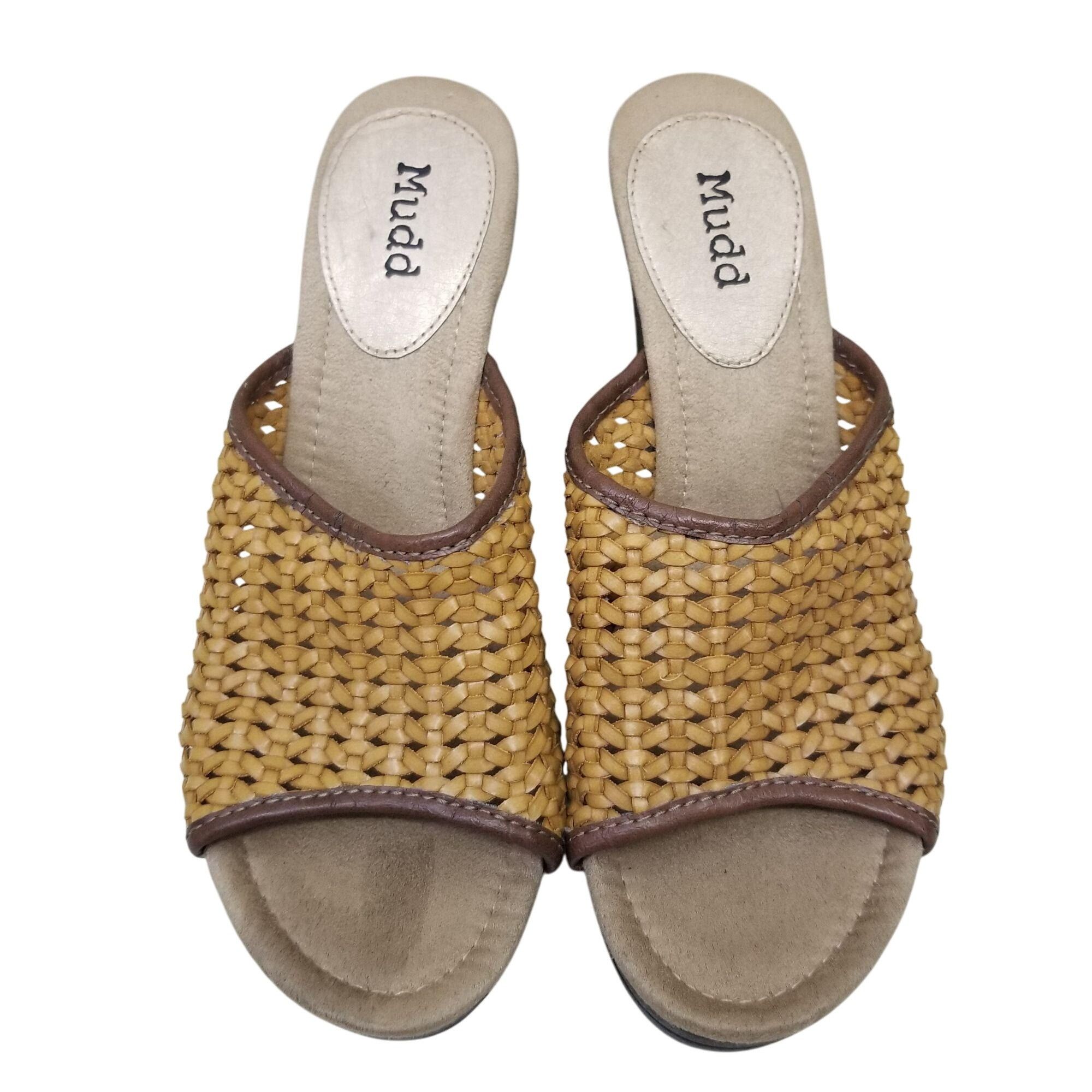 Other Mudd 9 Sandals Open Toe Mustard Yellow Basket Weave Heels Pl Size US 9 / IT 39 - 3 Thumbnail
