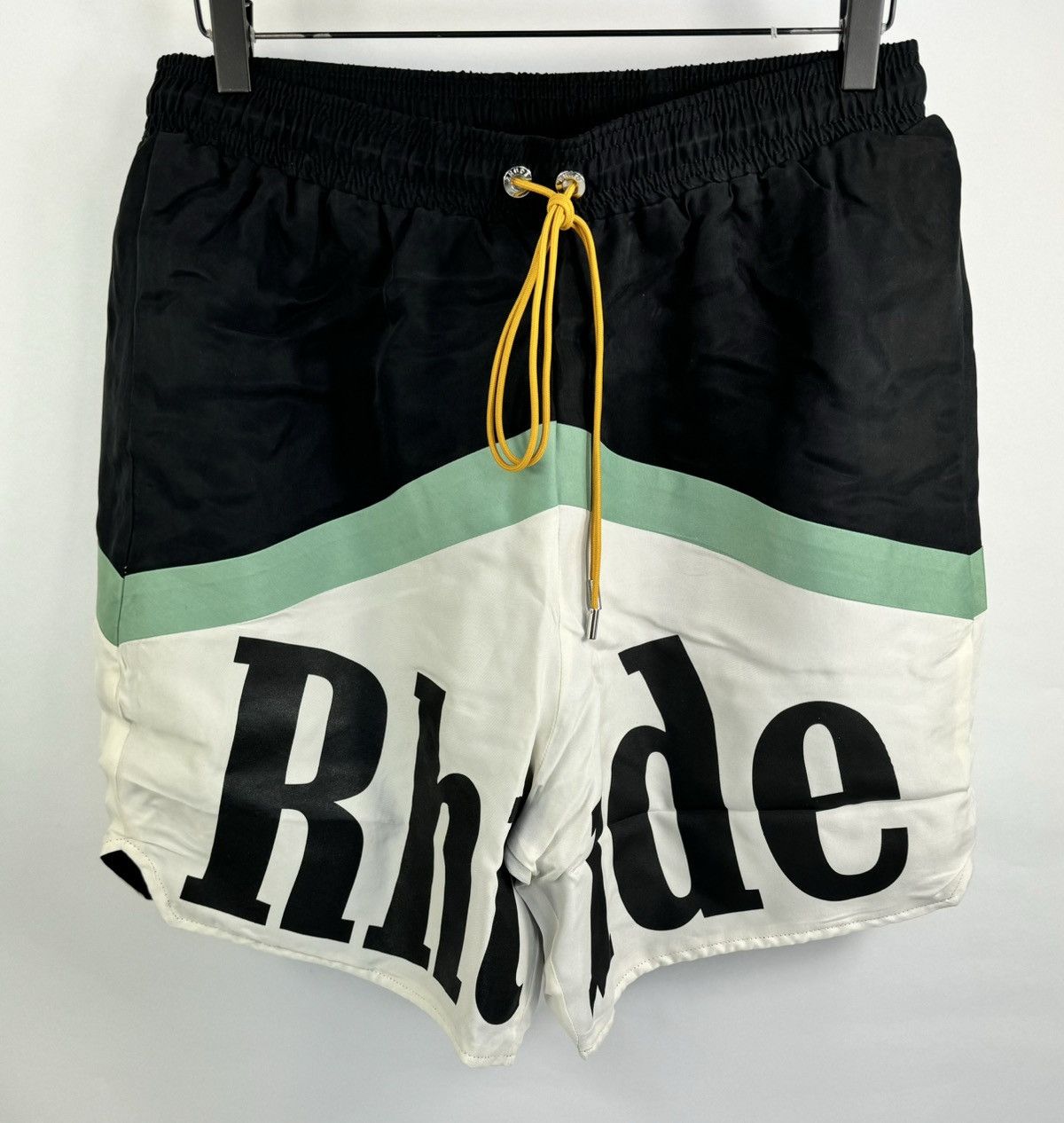 image of Rhude Logo Print Shorts in Black/White, Men's (Size 36)