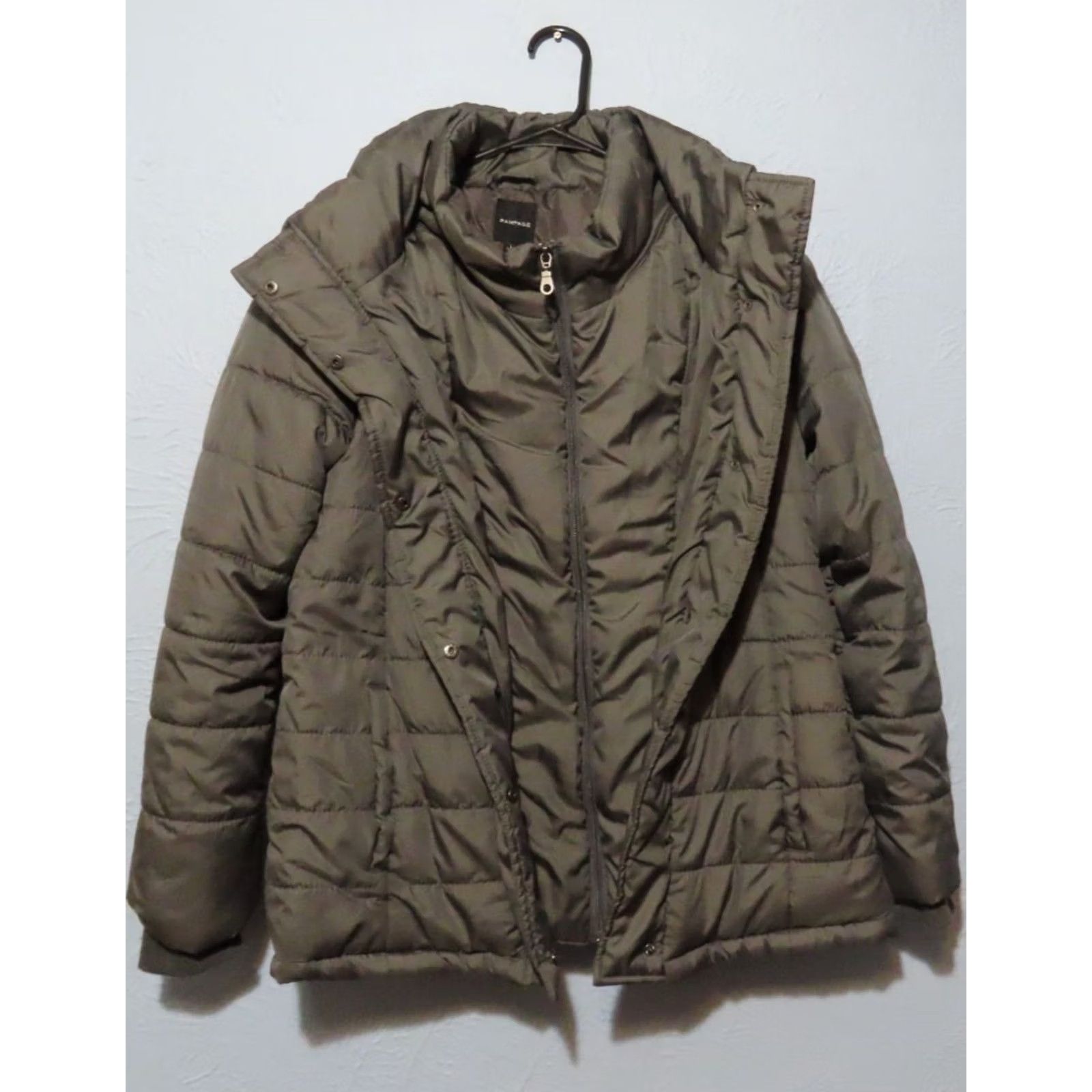 Vintage Rampage Gray Quilted Women's L Hooded Puffer Coat Jacket/Coat Long Sleeve Zip Mid-Length Winter Regular Beanies? Size L / US 10 / IT 46 - 6 Thumbnail