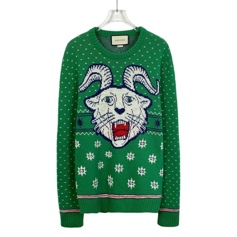 Gucci Gucci Green horn tiger head inlaid wool round-neck long-sle Size US S / EU 44-46 / 1 - 1 Thumbnail